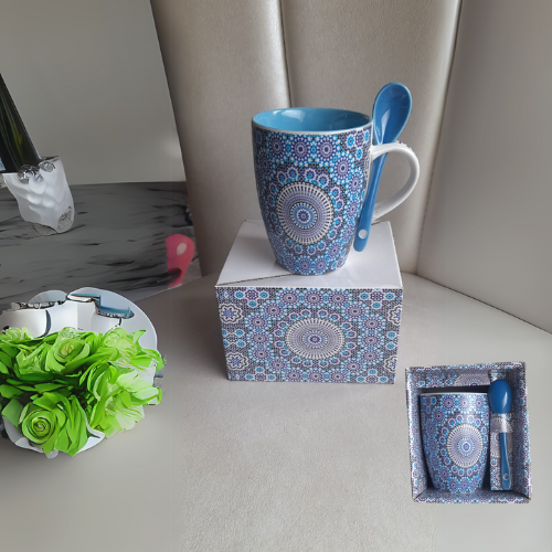 Mug Design Marocain Moderne avec Cuillère et Boîte Cadeau