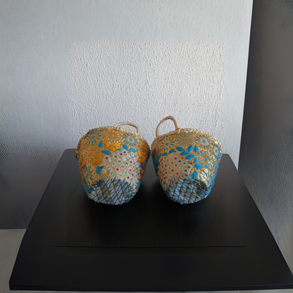Panier en osier brodé à la main – Artisanat marocain raffiné