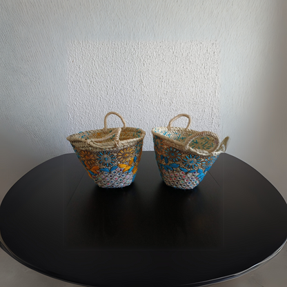 Panier en osier brodé à la main – Artisanat marocain raffiné